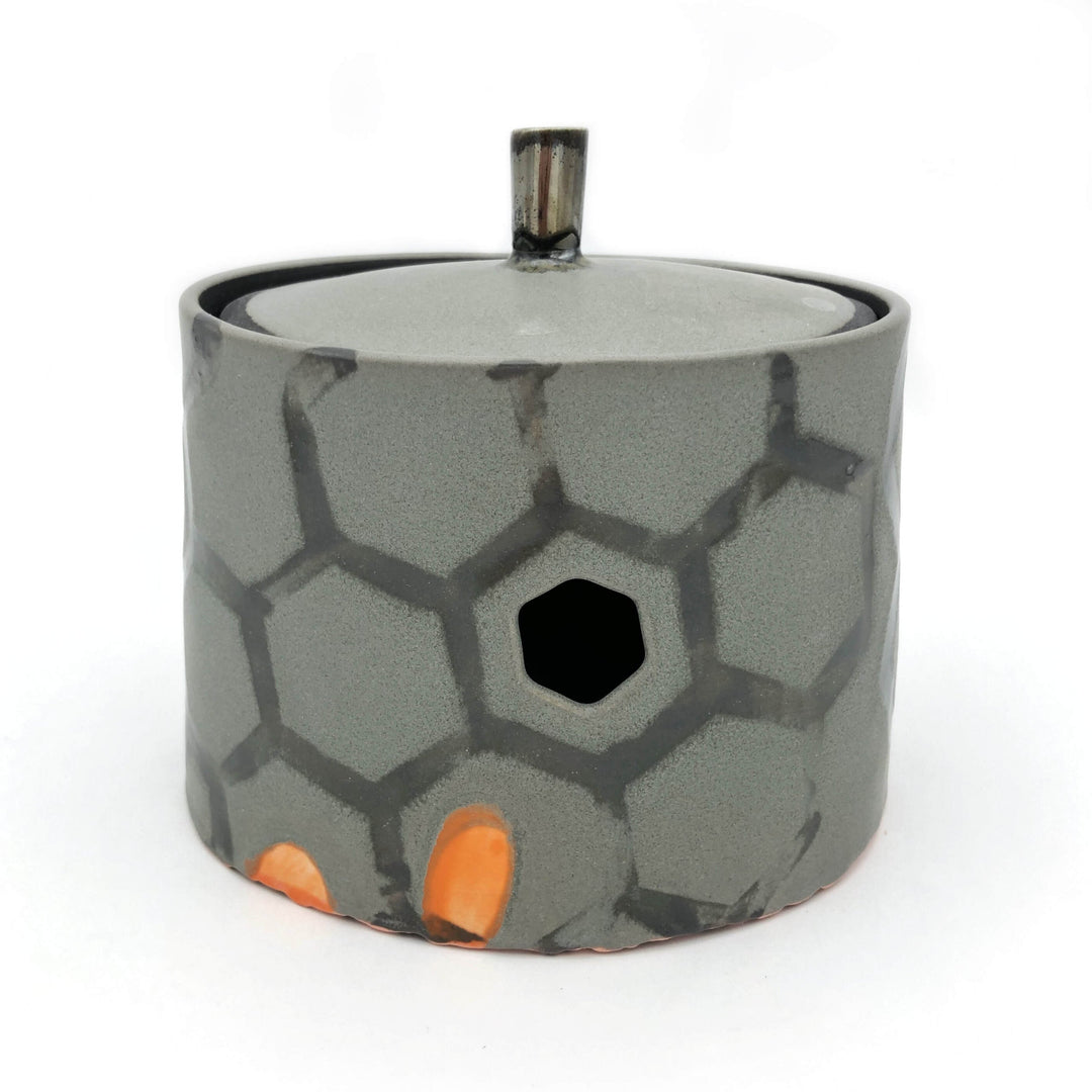 Hexagonal Garlic Keeper Jar with Gold Luster