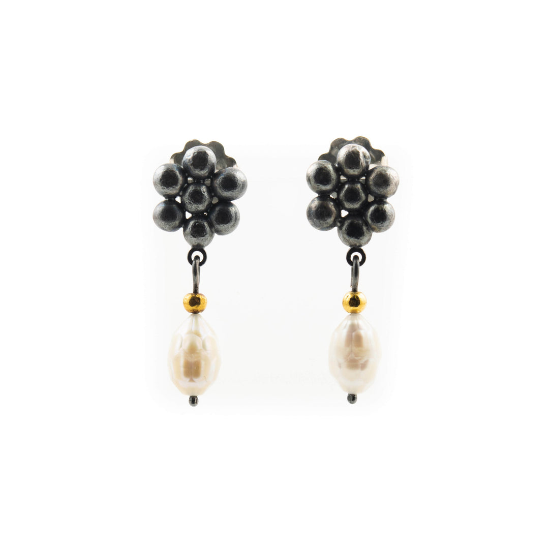 Oxidized Silver and Pearl Earrings