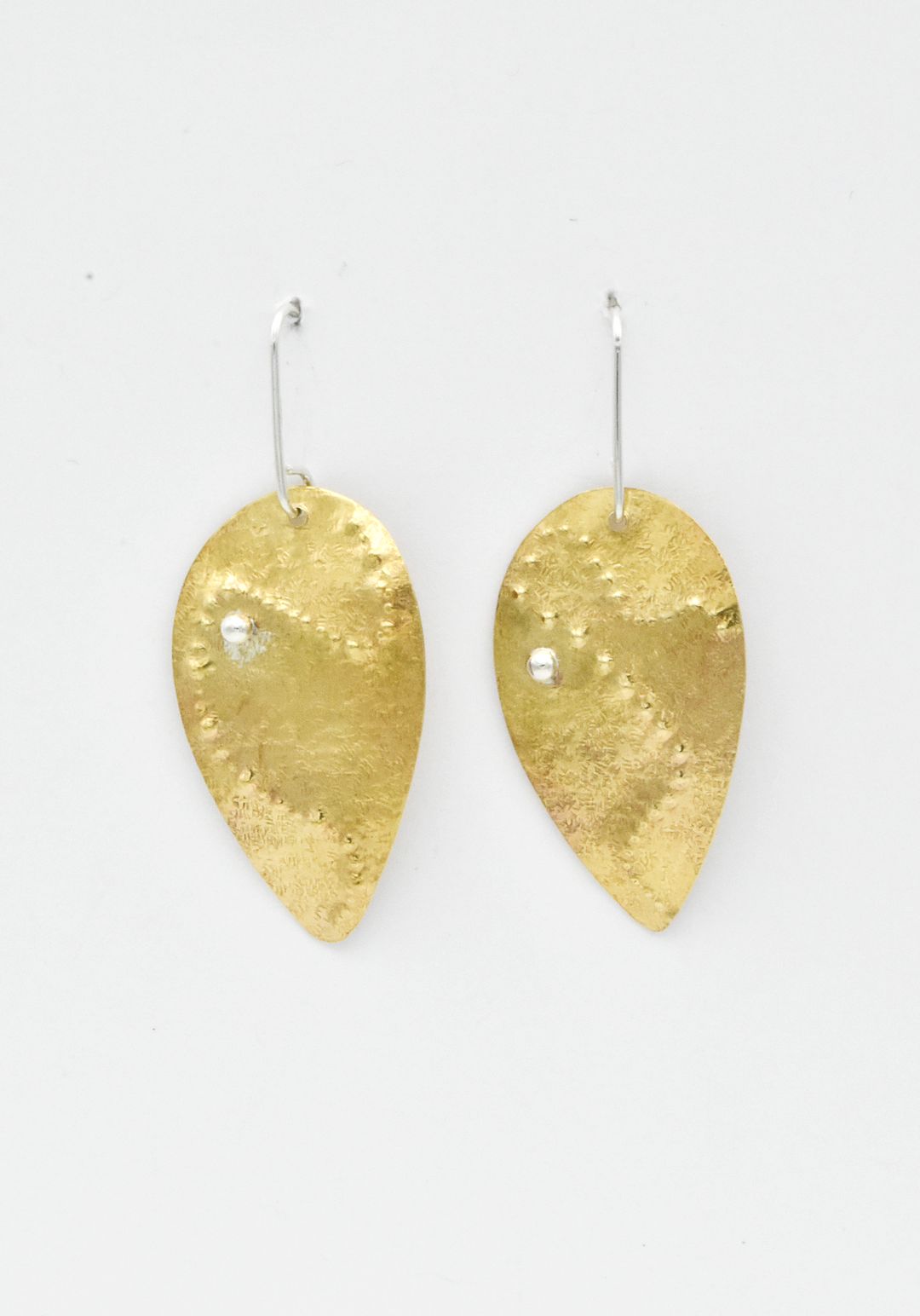 Earrings, Bronze and Silver Leaf Dangle