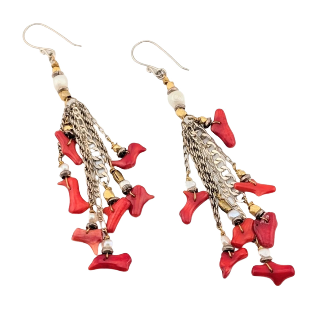 Coral and Chain Earrings