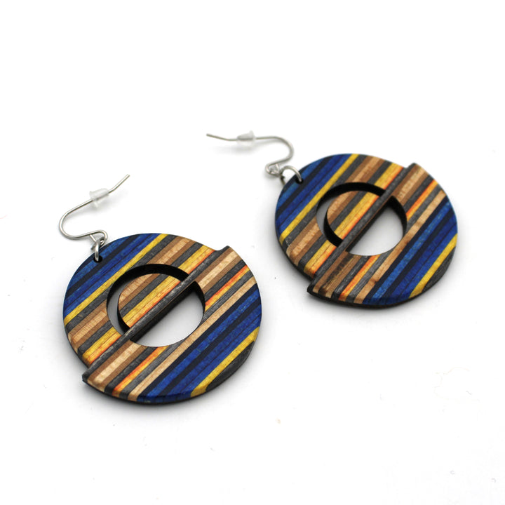 Blue and Yellow "Roundbois" Dangle Earrings