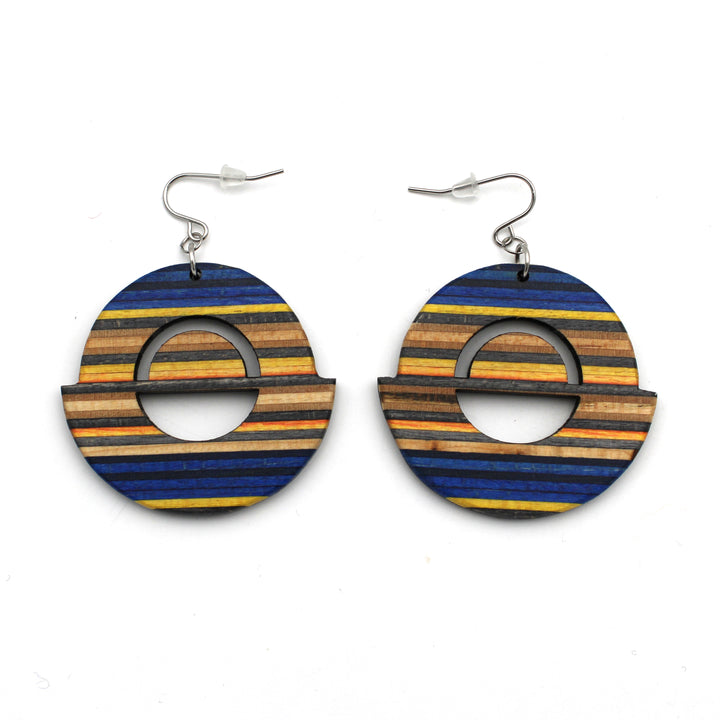 Blue and Yellow "Roundbois" Dangle Earrings