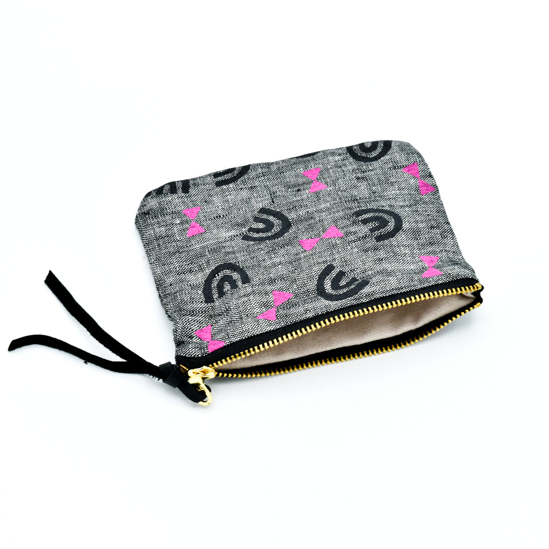 Medium-Grey/ Pink Zipper Pouch