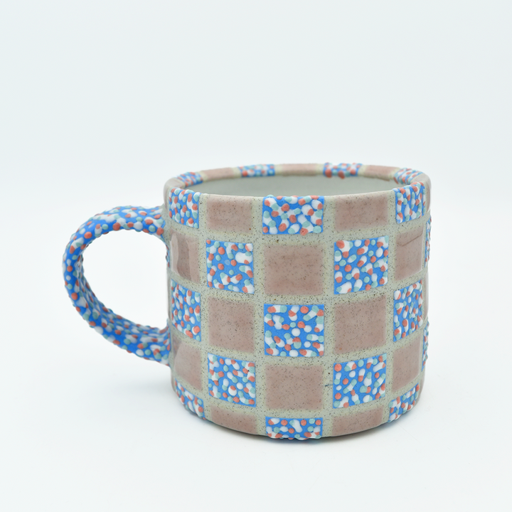 Blue Dot & Pink Glaze Grid Mug (Regular)