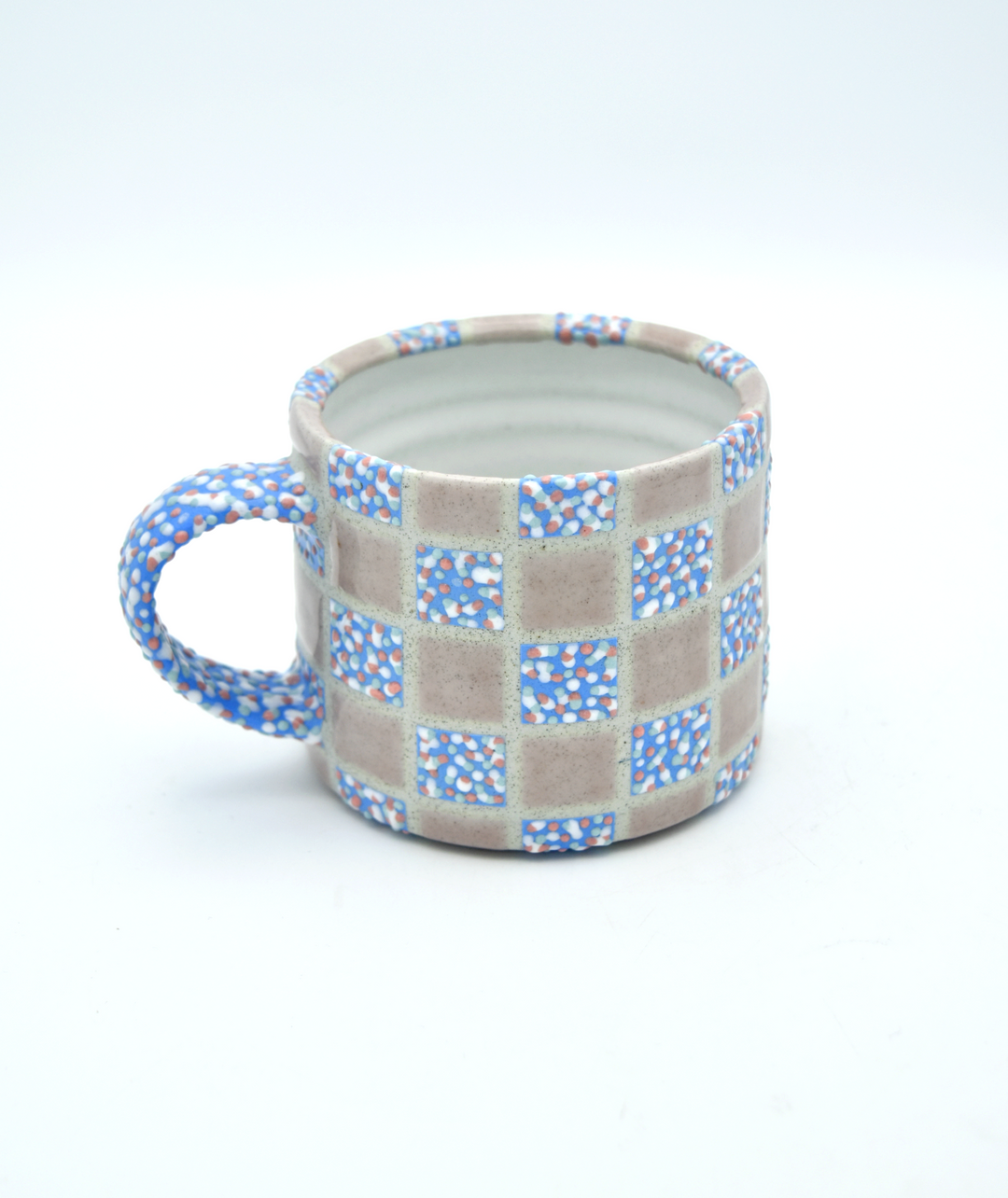 Blue Dot & Pink Glaze Grid Mug (Regular)
