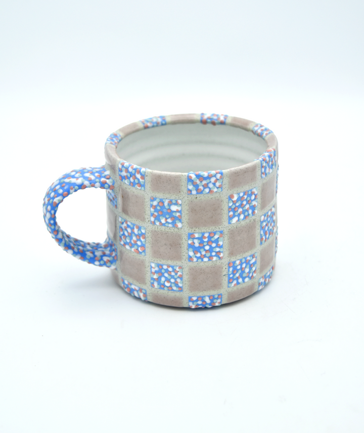 Blue Dot & Pink Glaze Grid Mug (Regular)