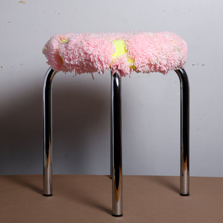 Pink plaid/neon green stool