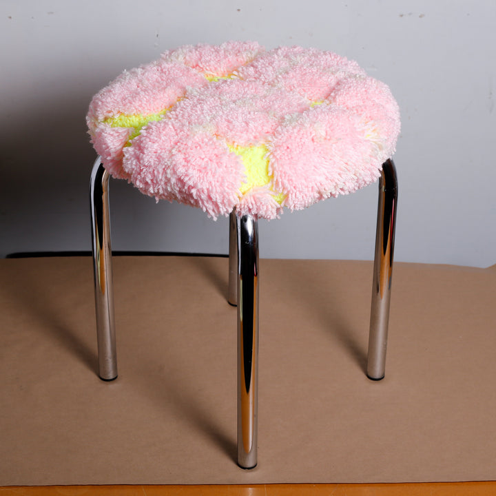 Pink plaid/neon green stool