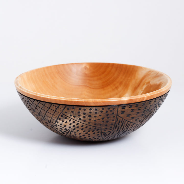 Birch Bowl, Black Carved Outside, 7"