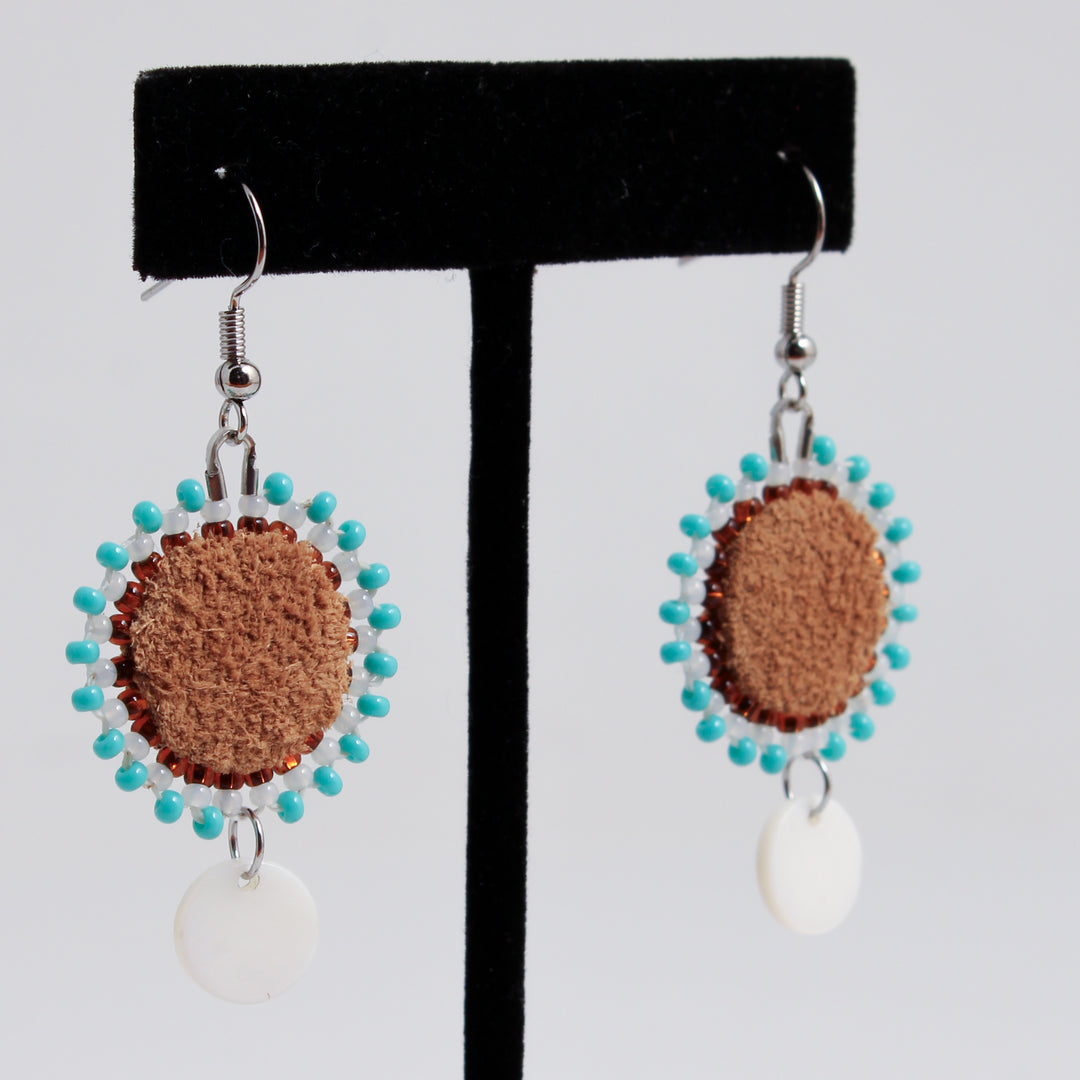 Leather Circle & Shell Earrings