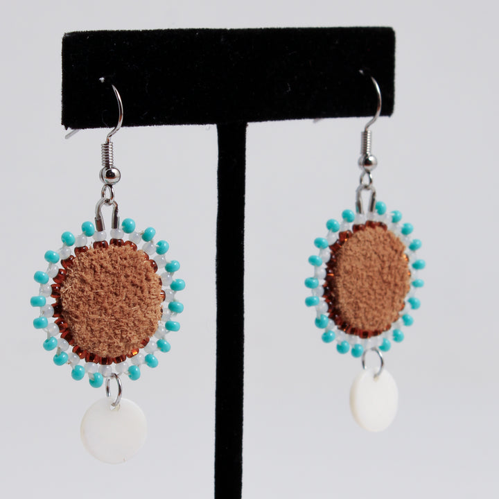 Leather Circle & Shell Earrings