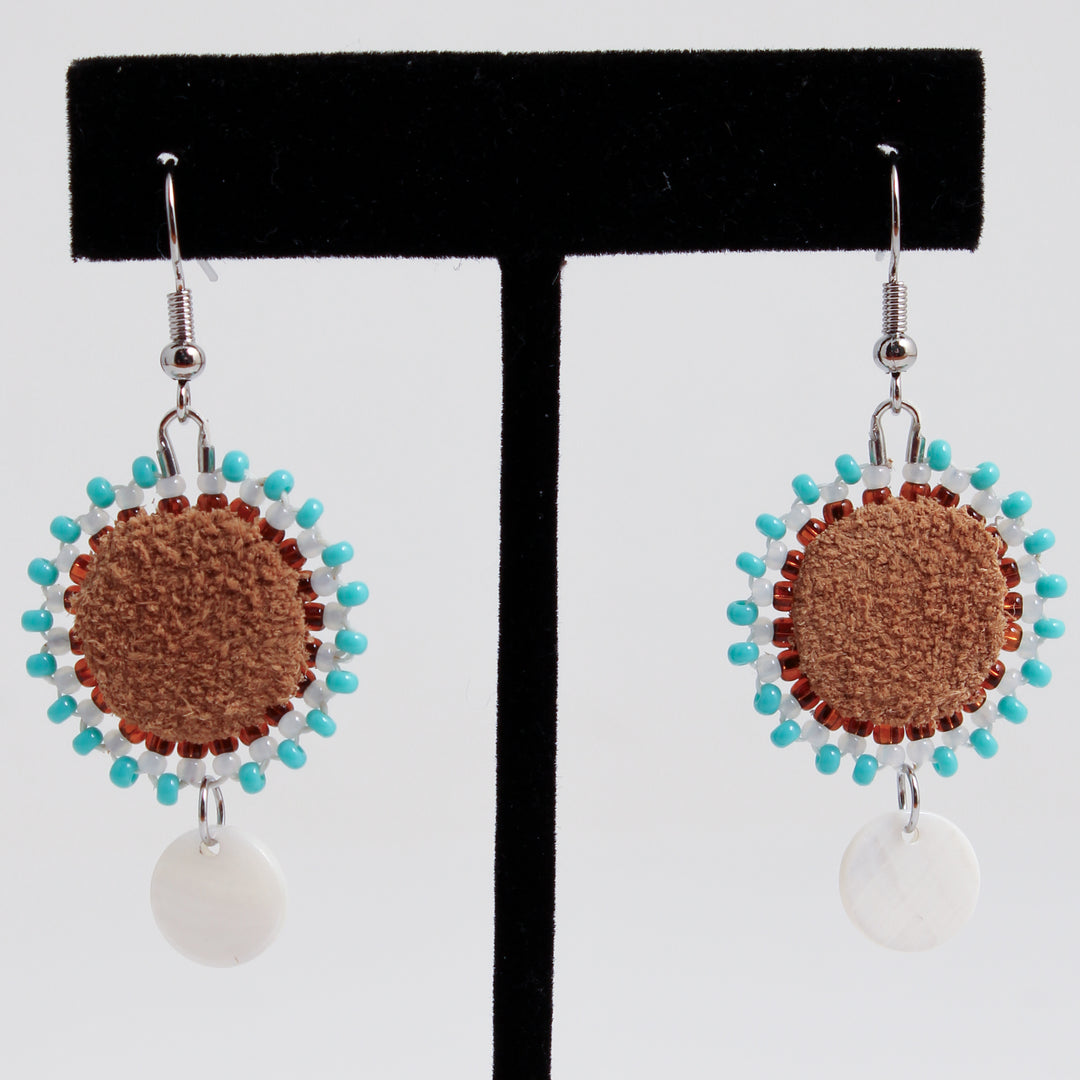 Leather Circle & Shell Earrings