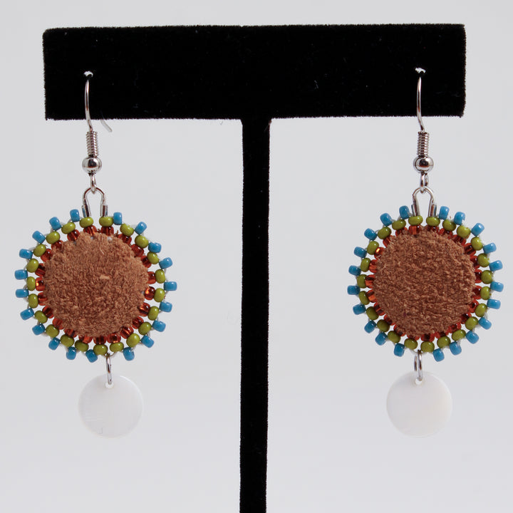 Leather Circle & Shell Earrings