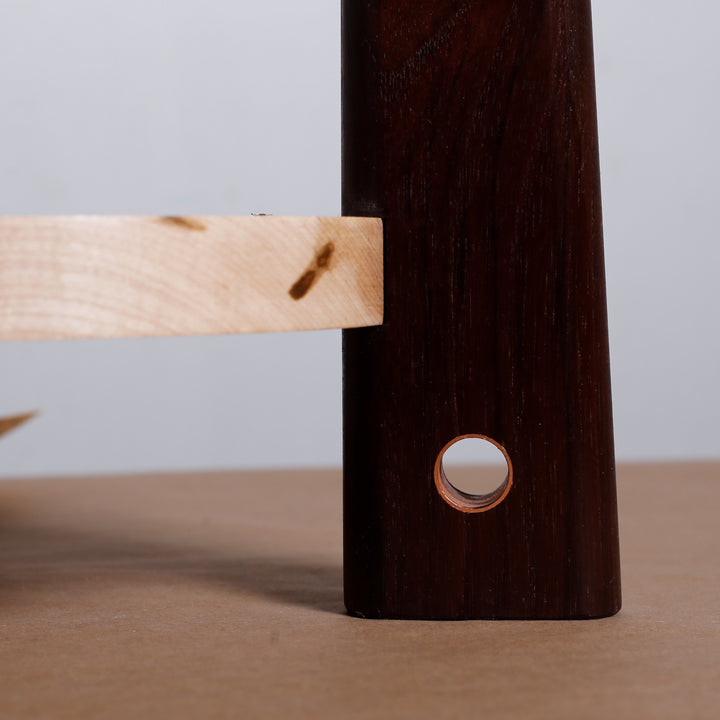 Table #2411, Figured Maple & Peruvian Walnut Copper Plug