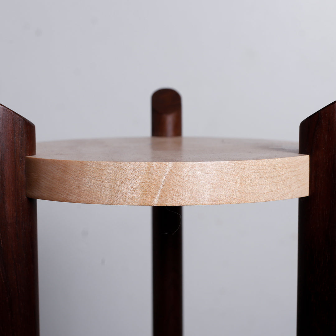 Table #2411, Figured Maple & Peruvian Walnut Copper Plug