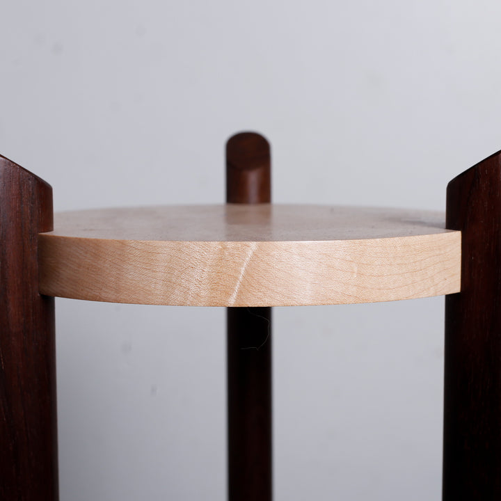 Table #2411, Figured Maple & Peruvian Walnut Copper Plug