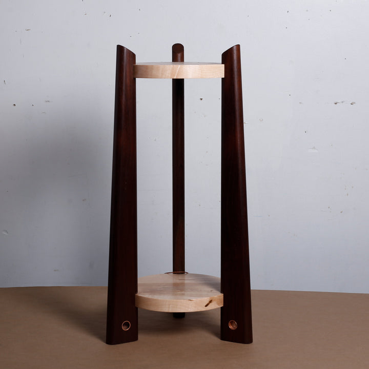 Table #2411, Figured Maple & Peruvian Walnut Copper Plug