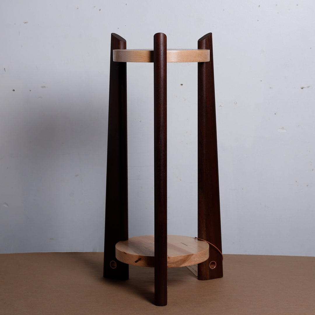 Table #2411, Figured Maple & Peruvian Walnut Copper Plug