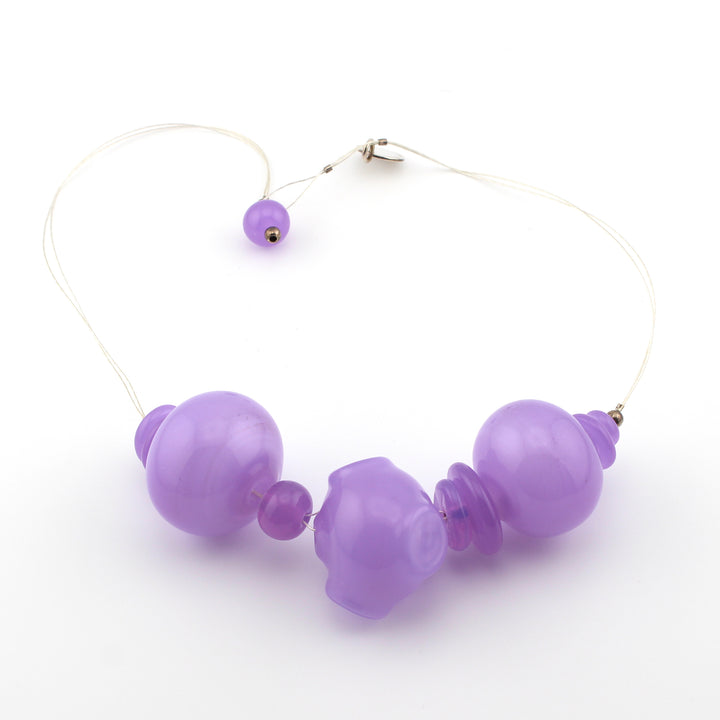 Necklace, Glass Hollow Bead,  Purple