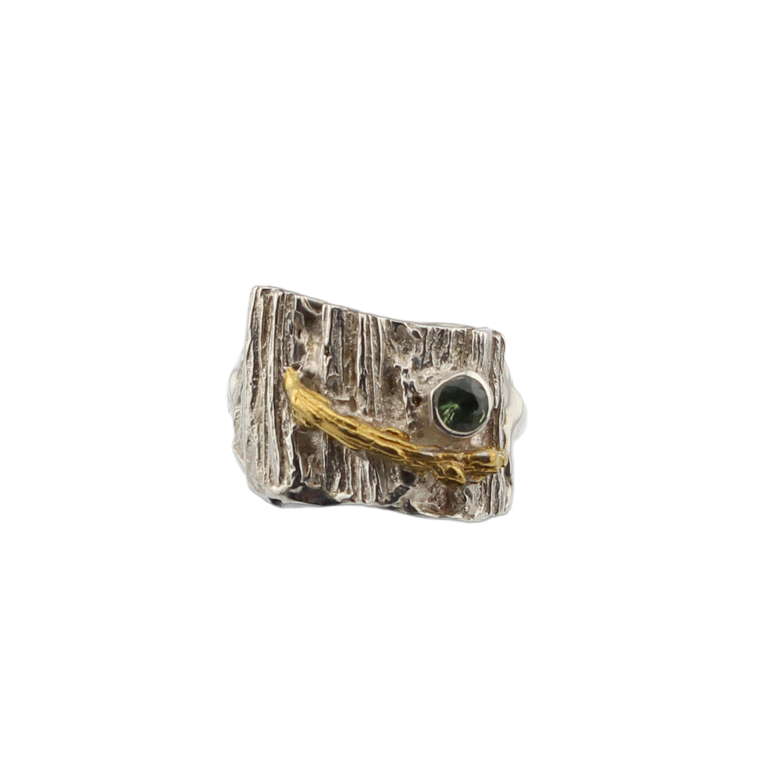 Ring, Rectangle, Green Zircon