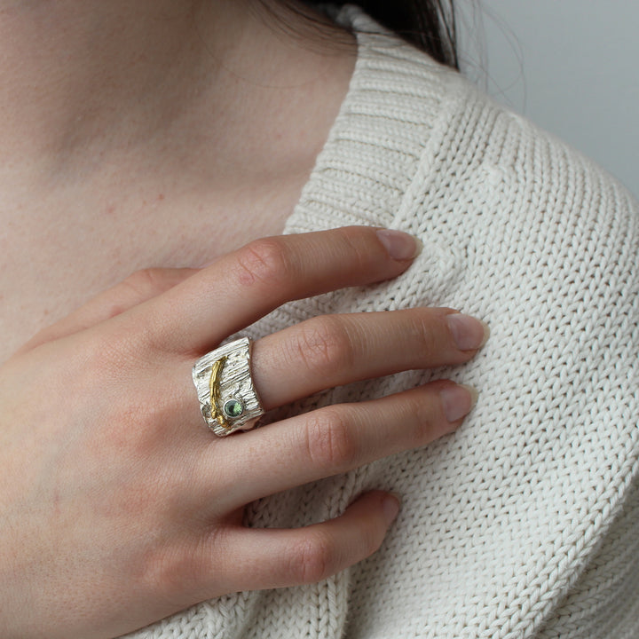 Ring, Rectangle, Green Zircon