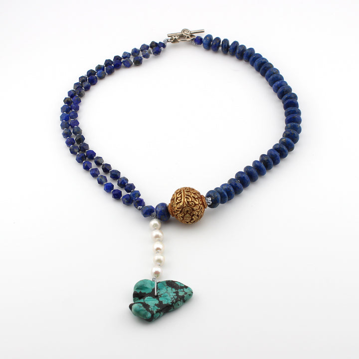 Necklace, Lapis/ Turq/ Pearl