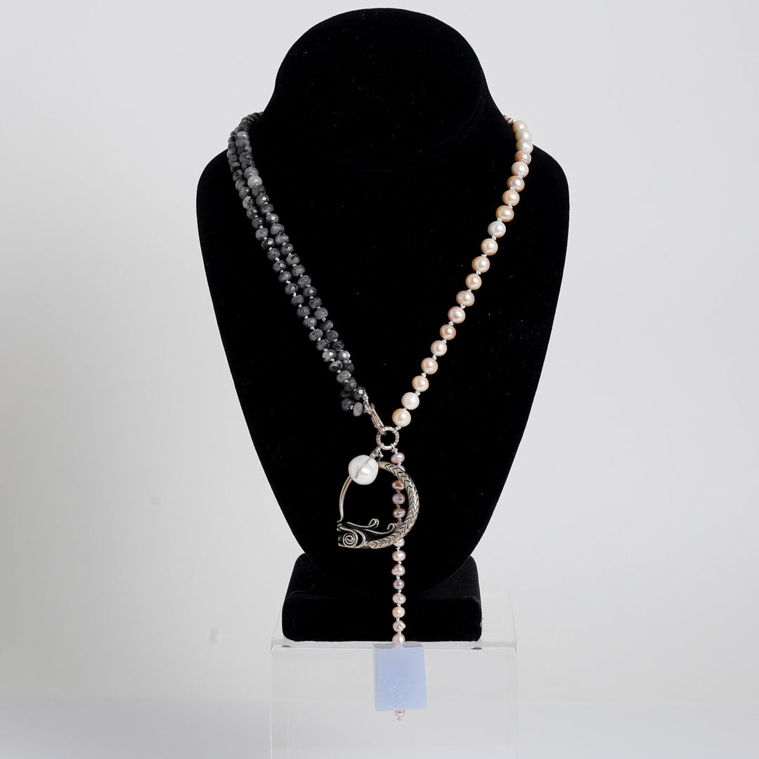 Necklace, Pearl, Blue Lace Agate, Quartz