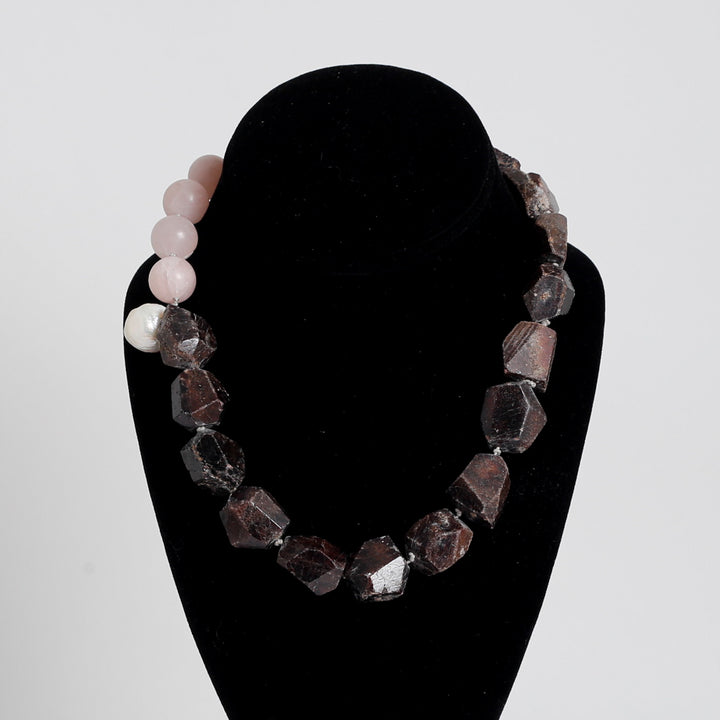 Necklace, Clear & Pink Quartz, Pearl