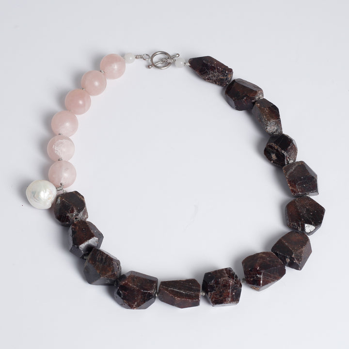 Necklace, Clear & Pink Quartz, Pearl
