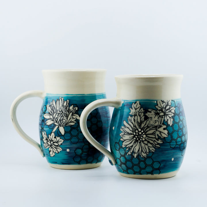 Mug - Teal/Purple Ombre Daisies With Honeycomb