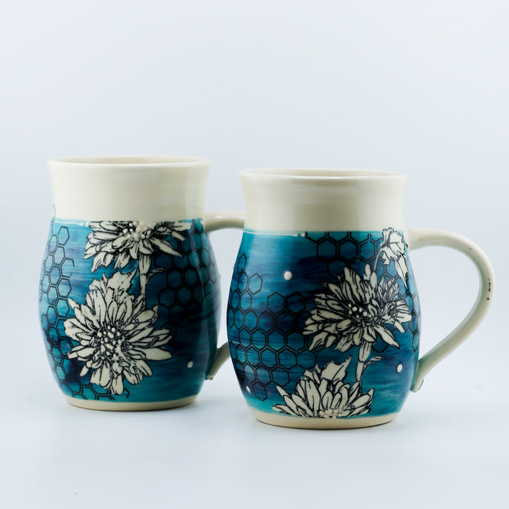 Mug - Teal/Purple Ombre Daisies With Honeycomb