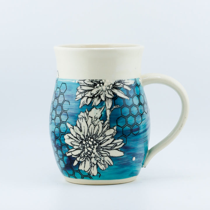 Mug - Teal/Purple Ombre Daisies With Honeycomb