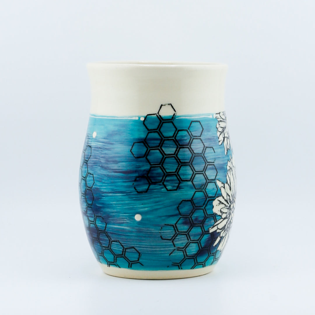 Mug - Teal/Purple Ombre Daisies With Honeycomb