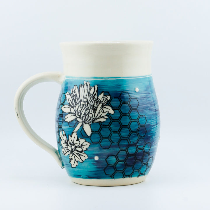 Mug - Teal/Purple Ombre Daisies With Honeycomb