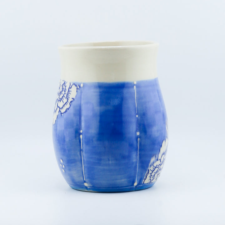 Mug - Indented Blue Peonies With White Checkerboard