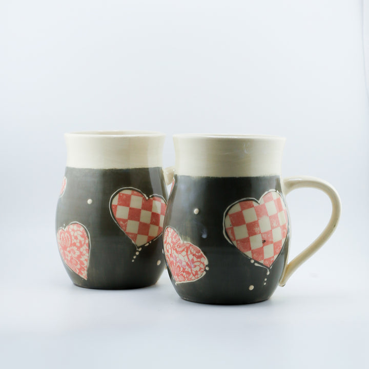 Mug  - Grey/Pink Ombre With Patterned Hearts