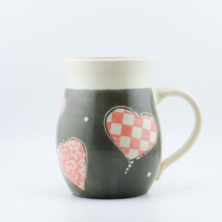 Mug  - Grey/Pink Ombre With Patterned Hearts