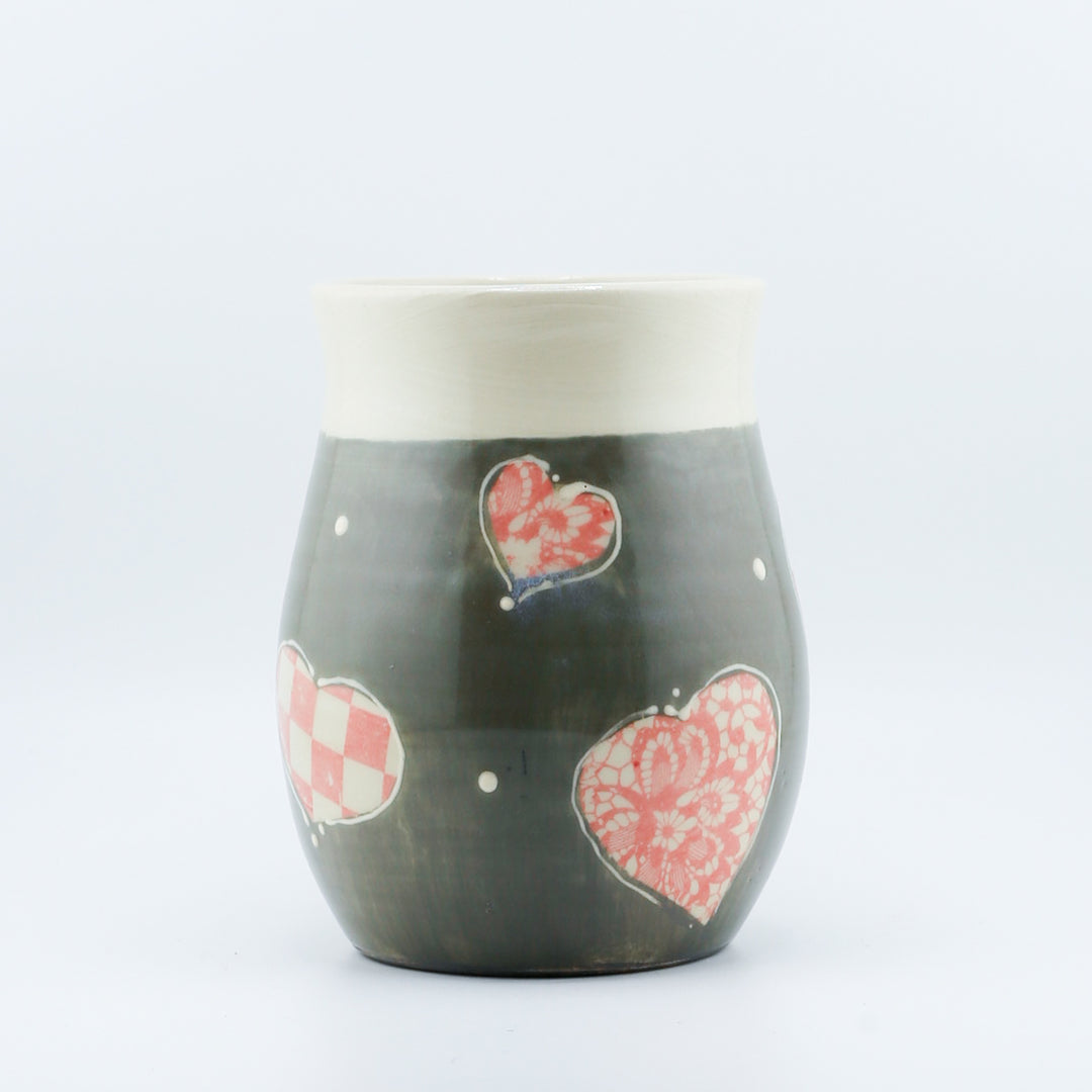Mug  - Grey/Pink Ombre With Patterned Hearts