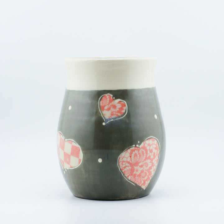 Mug  - Grey/Pink Ombre With Patterned Hearts