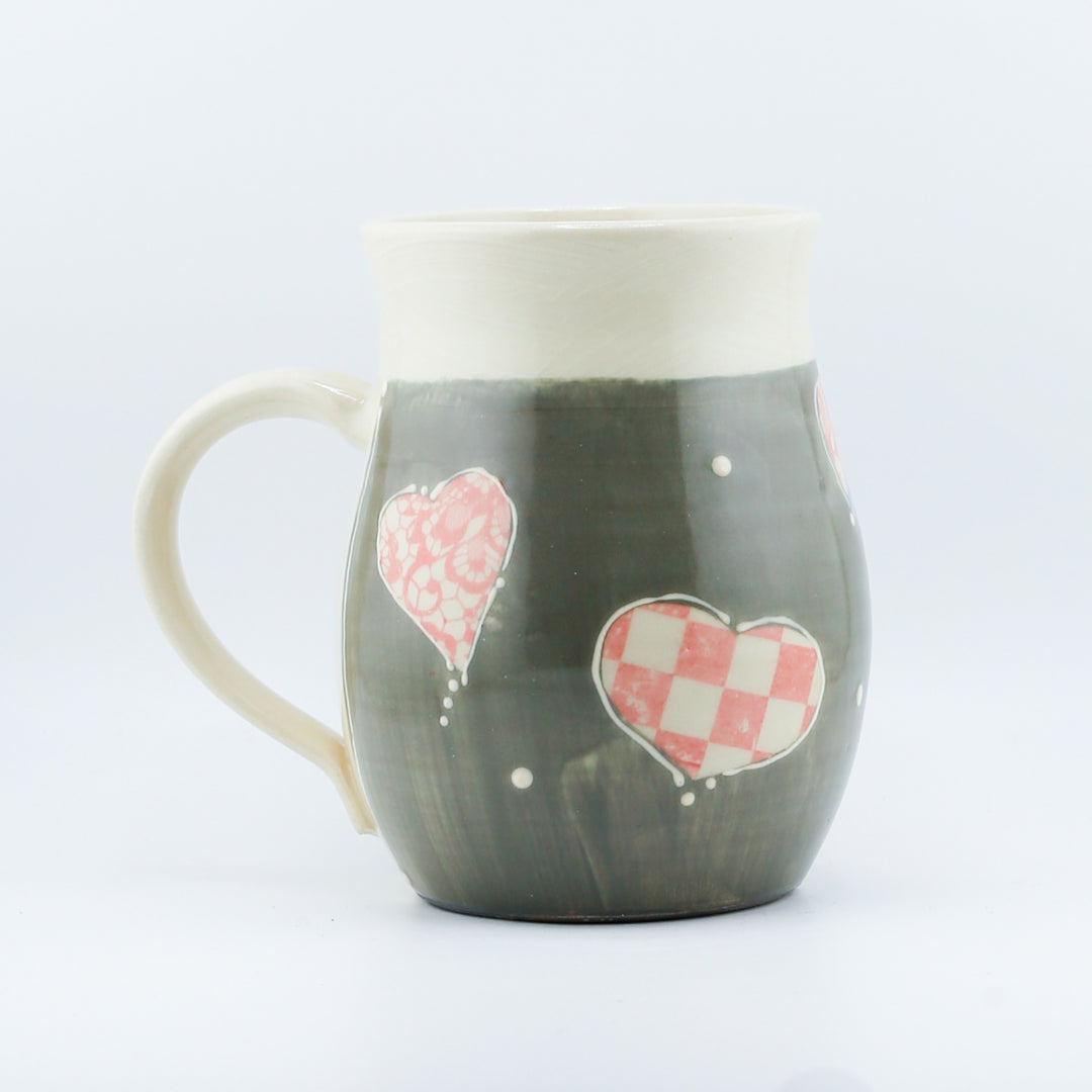 Mug  - Grey/Pink Ombre With Patterned Hearts