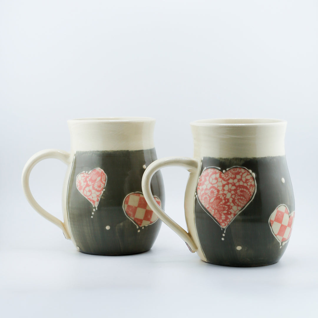 Mug  - Grey/Pink Ombre With Patterned Hearts
