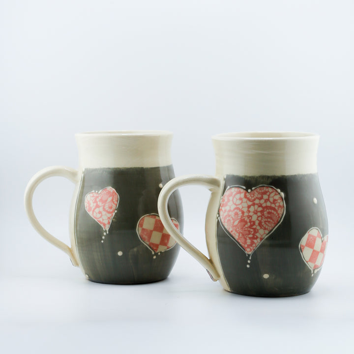 Mug  - Grey/Pink Ombre With Patterned Hearts
