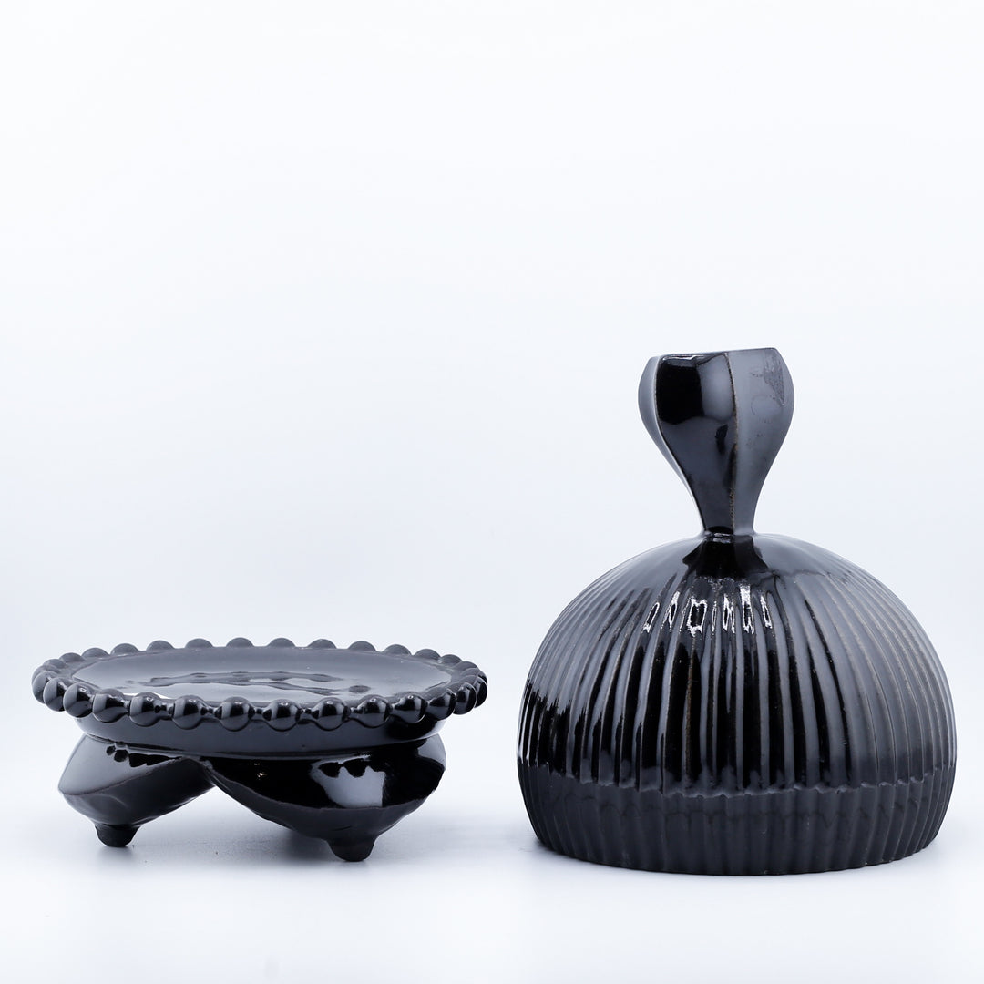 Butterdish, black on stand