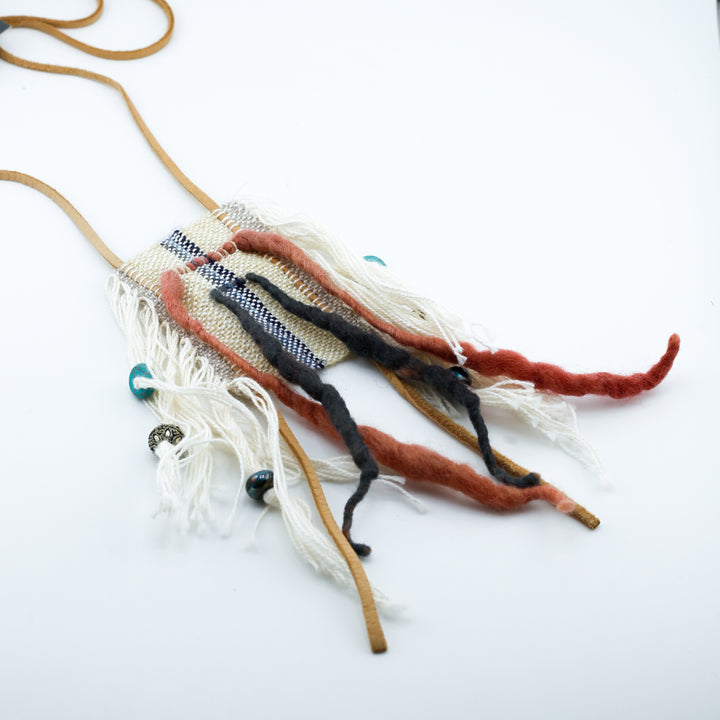 Necklace, Woven w Lthr,  Lg