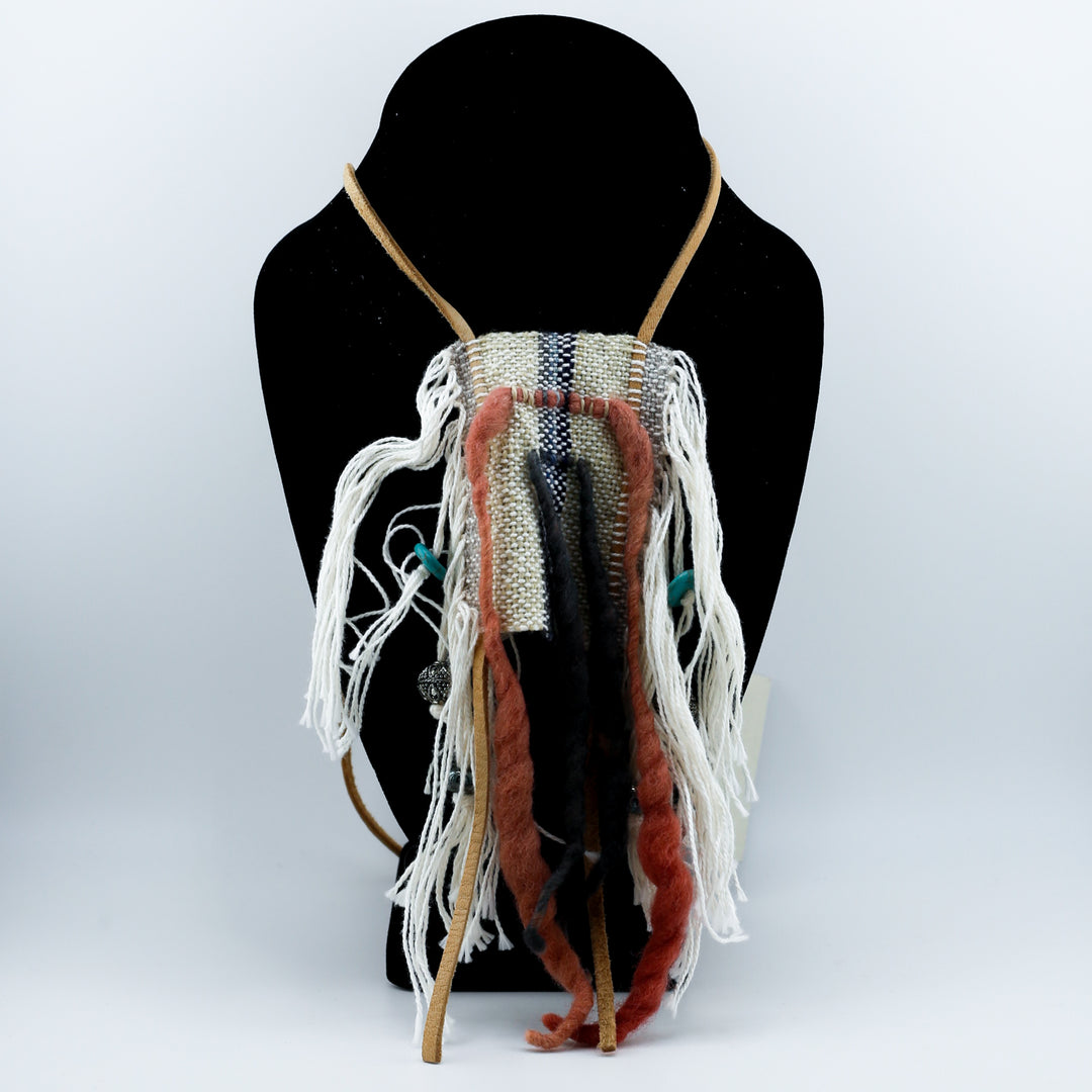 Necklace, Woven w Lthr,  Lg