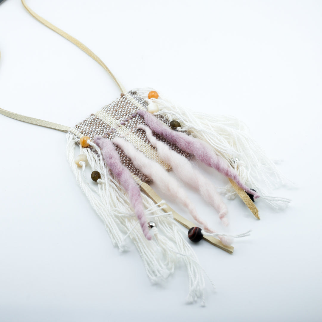 Necklace, Woven w Lthr,  Lg