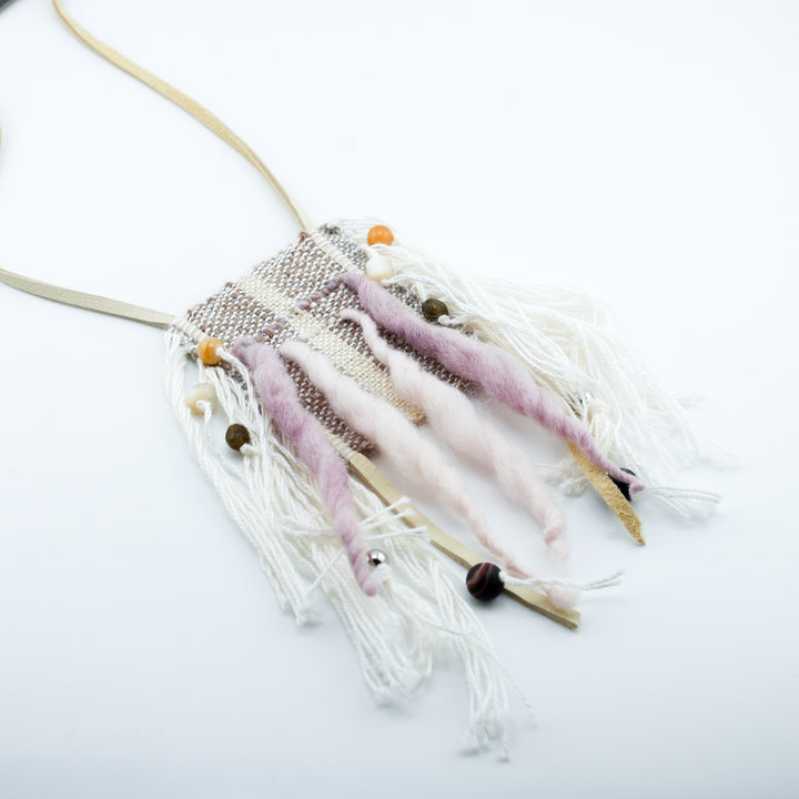 Necklace, Woven w Lthr,  Lg
