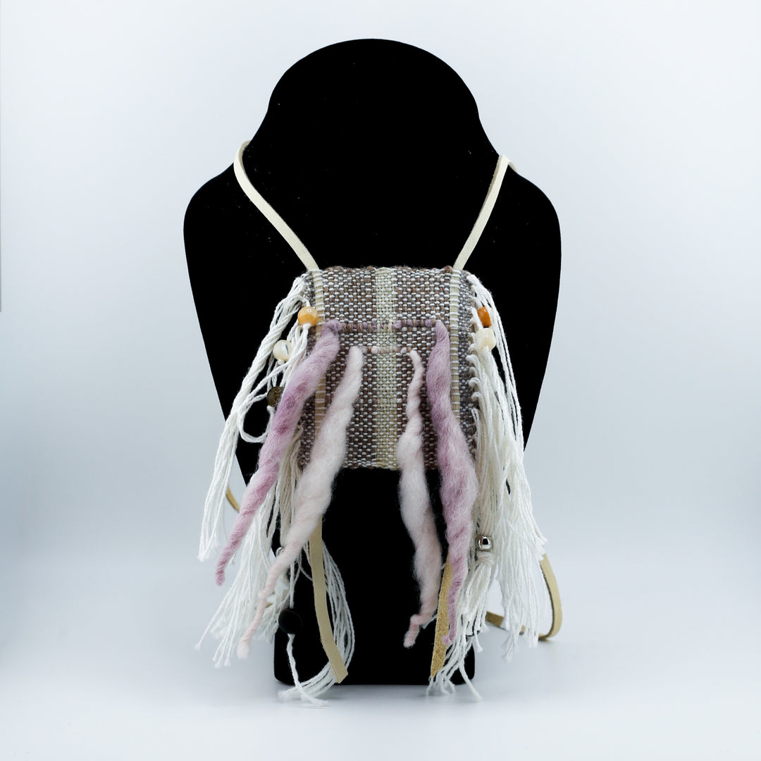 Necklace, Woven w Lthr,  Lg