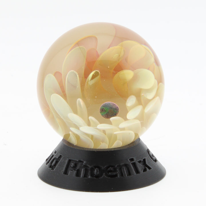 #2 Silver and Gold Fumed Opal Eater Glass Flower Implosion Marble on Lotus White
