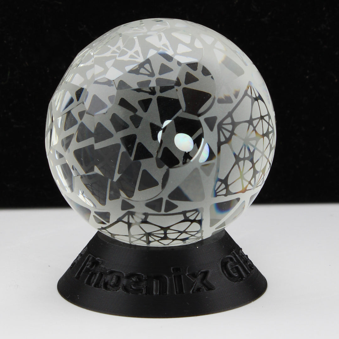#19 Clear Glass Marble with Tumbled Opal, Faceted and Sandcarved